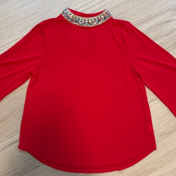 Embellished Collar Red Top - Picture 3 of 10